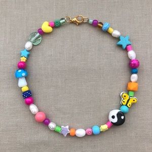 Mismatched Fun Colorful Pearl Charms Choker Necklaces